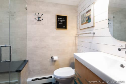Bathroom tile wall and shiplap wall